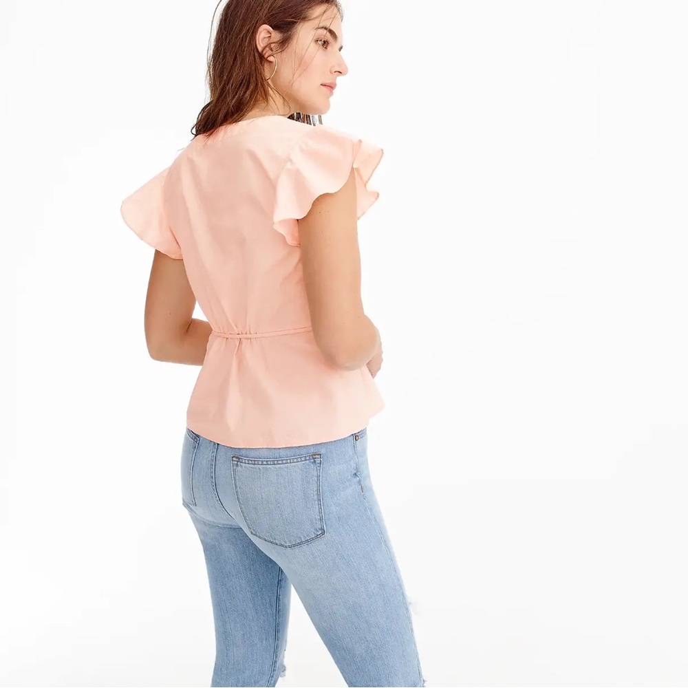 J CREW Pink Poplin Flutter-Sleeve Wrap Top - J3968 - Sz 0 - Picture 3 of 13